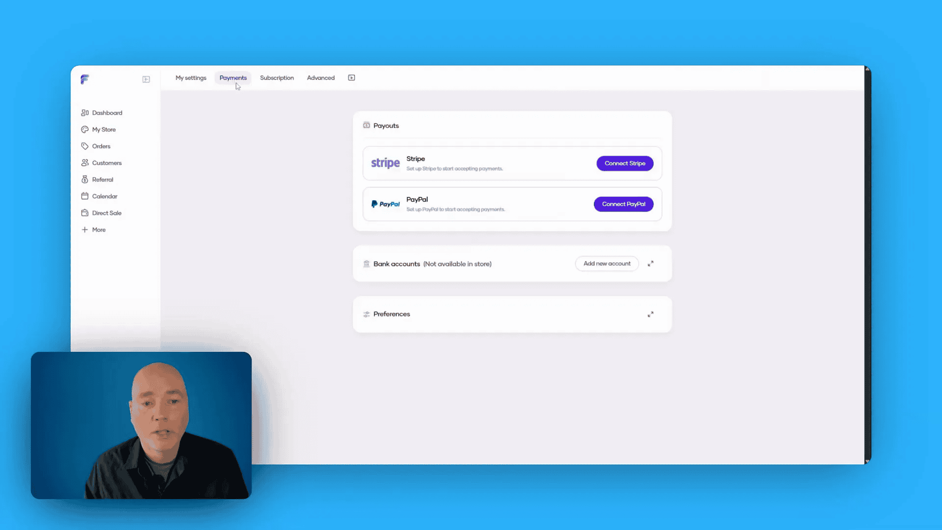 Flowlance payment method setup screen