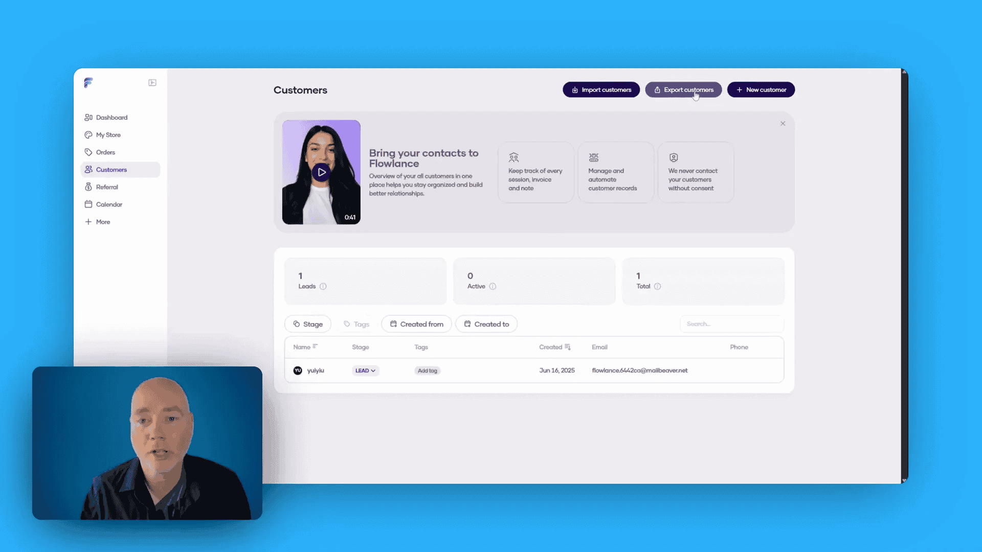 Flowlance orders and customers section