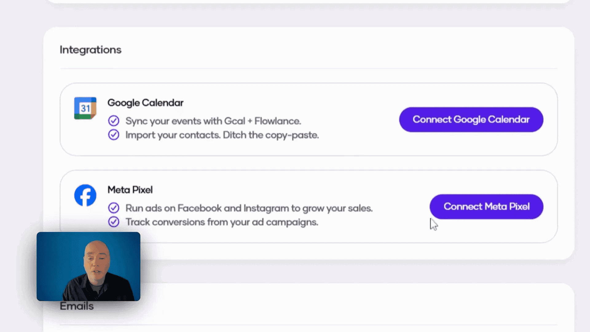 Google Calendar and Facebook Metapixel integration options