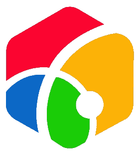 A colorful logo with a square in the middle